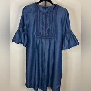 Max Edition Denim Shift Dress Ruffle Bell Sleeves Blue Medium